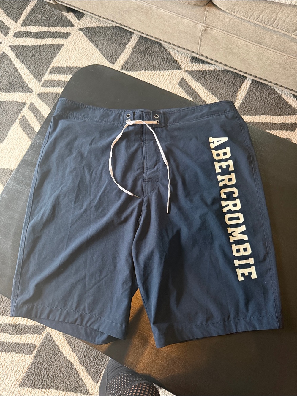 Abercrombie & Fitch Navy Swim Board Shorts with White Logo